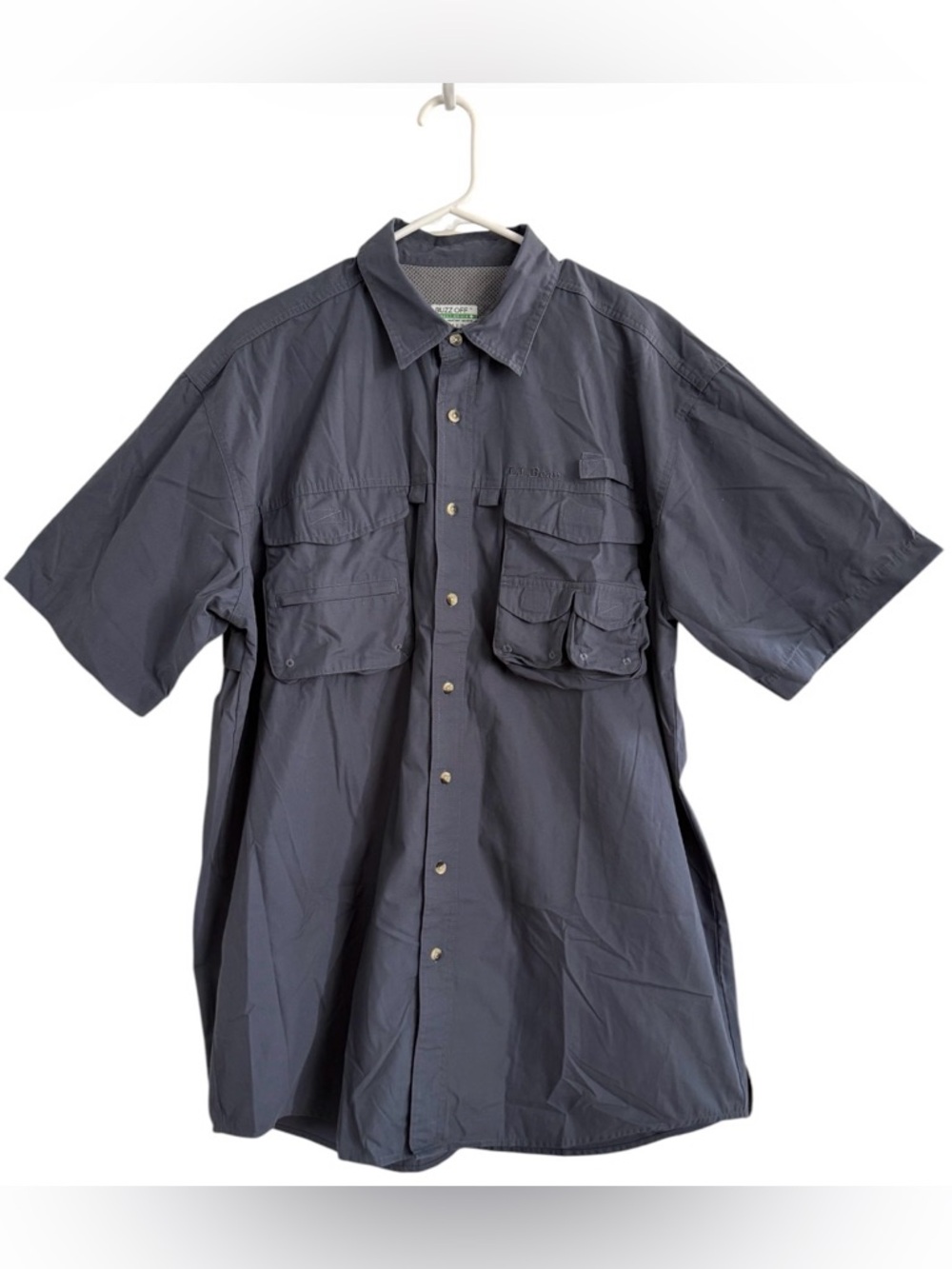 LL Bean Short Sleeve Button Insect Repellent Shirt Mens L Tall Outdoor Hiking